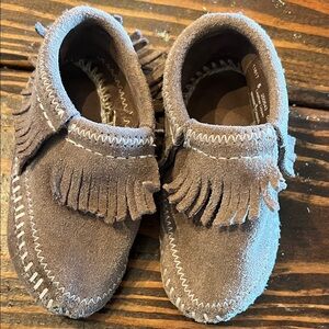 Minnetonka Kids Moccasins with Fringe - Brown Suede